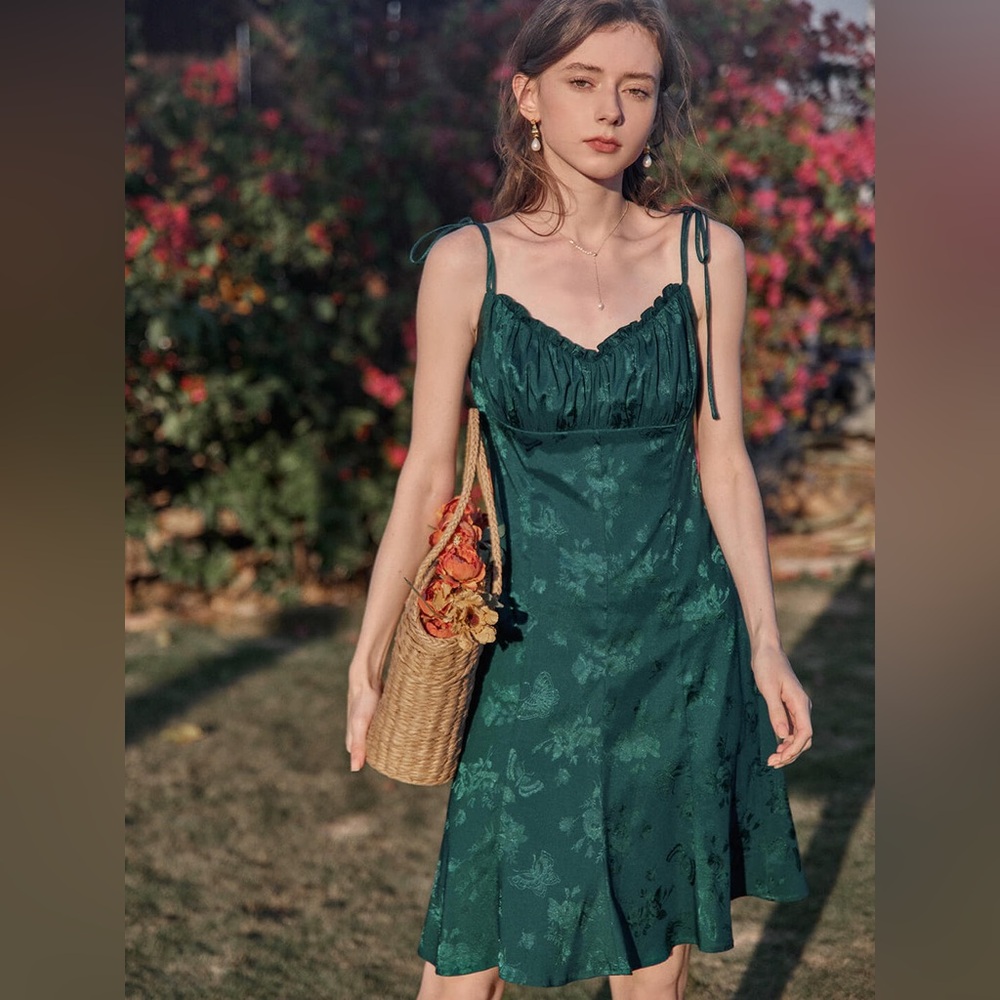 NWT S green Simple Retro slip dress